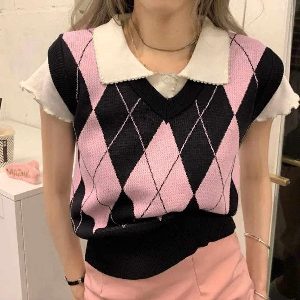 Pink and Navy Sweater Vest